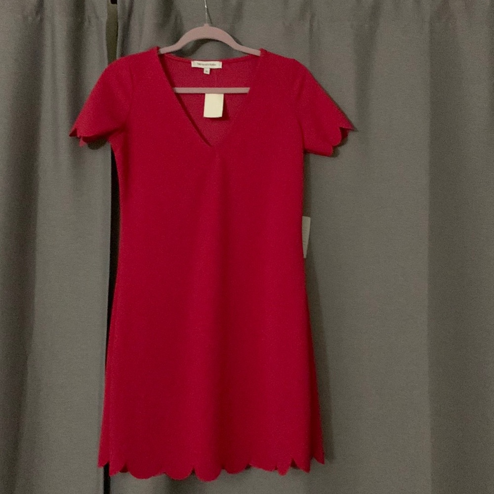 The Vanity Room Red Scallop-Edge V-Neck Dress